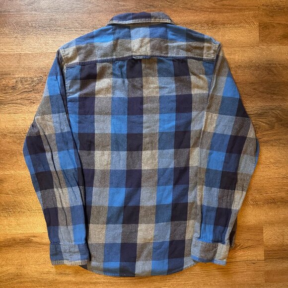 Urban Pipeline Casual Button Down Mens Large Blue Plaid Skater Flannel Shirt - Picture 3 of 7